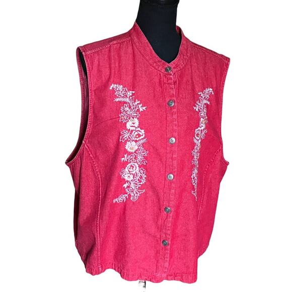 Susan Bristol CutOut Vest Jacket 2W Red Denim Embroidered and Beaded - Picture 1 of 14